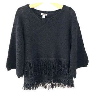 DKNY Knit Sweater with Fringe Trim